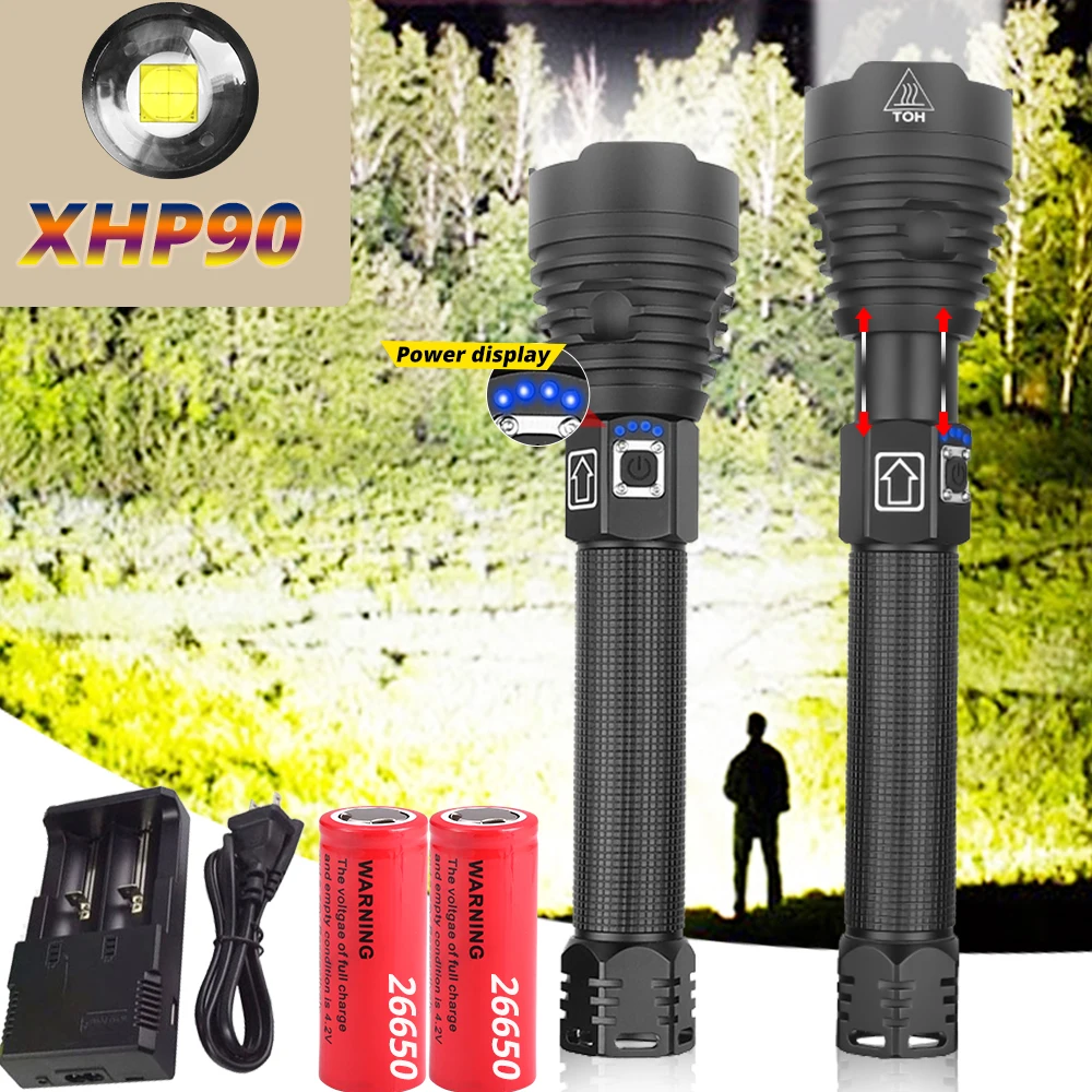 Мощный светодиодный фонарик ful XHP90 сверхмощный фонарь XHP70 с USB лампа XHP50