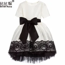 Красивые атласные платья с цветочным узором и бантом для девочек г. Белые и черные кружевные платья с аппликацией из бисера для девочек, детские платья для выпускного вечера для девочек