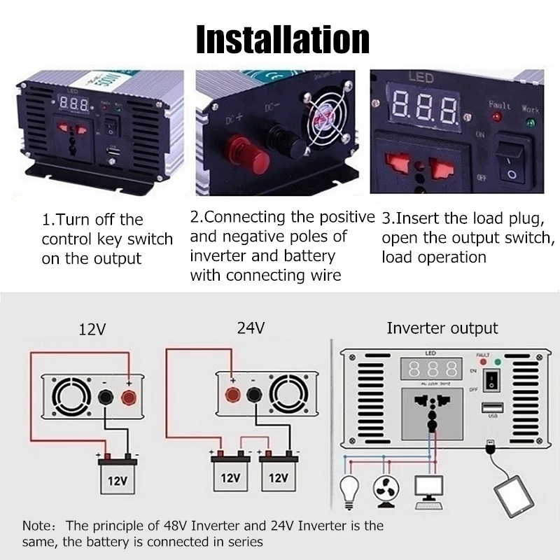 Макс 2000 Вт Чистая Синусоидальная волна инвертор DC12V/24 В к AC110V/220 В Преобразователь мощности адаптер Усилитель для автомобиля Инвертор бытовой DIY