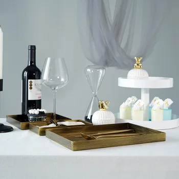 

Desktop Storage Decorative Plate Retro Square Wrought Iron Storage Tray American Retro Metal Jewelry Plate Tea Breakfast Plate