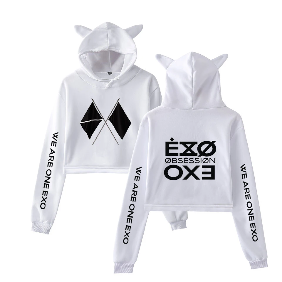 

KPOP EXO, новый альбом, 6 альбомов, эмблема «WE ARE ONE EXO», модный топ с кошачьими ушками, женские толстовки, свитшот, сексуальная одежда