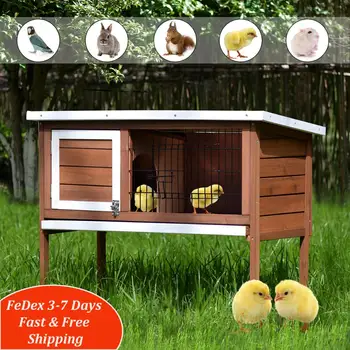 

Pet Rabbit Bunny Hutch Cage House Wooden Guinea Little Pig Cat Chicken Coop Hen Small Animal with ABS Tray Auburn