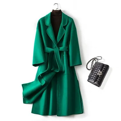 Зимнее женское Шерстяное Пальто большого размера, Осеннее Женское пальто, зима, корейское длинное женское пальто - Цвет: Зеленый