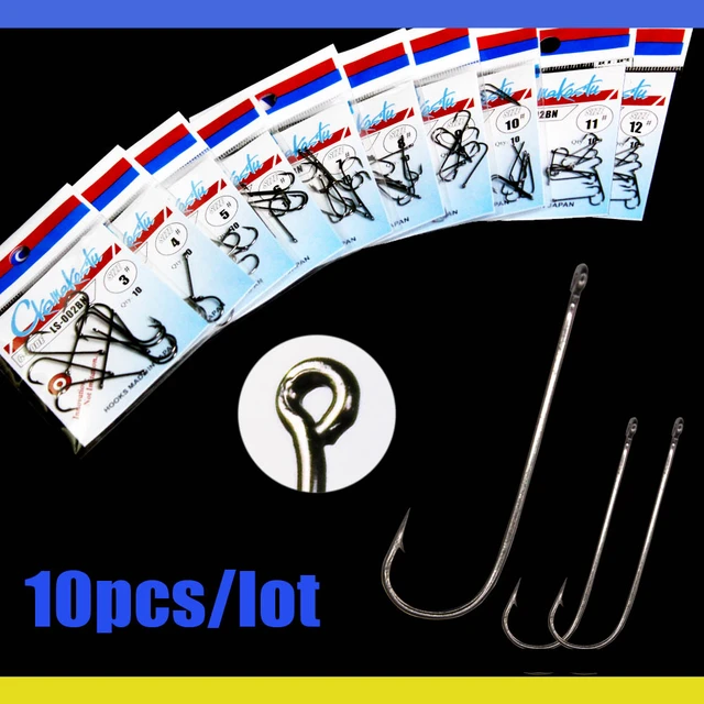 10pcs Fishing Hook Set Size 3-12 Carbon Steel Fishhook Fly Fishing Jip  Barbed Carp Hooks