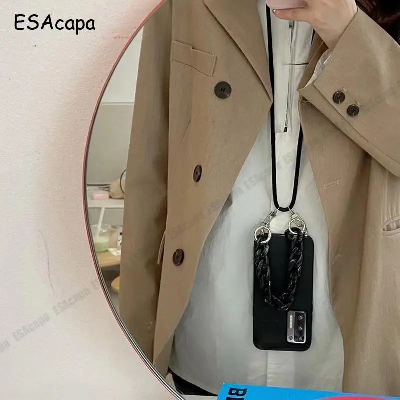 Silicone Marble Hand Strap Crossbody Lanyard Case - Shockproof TPU Cover