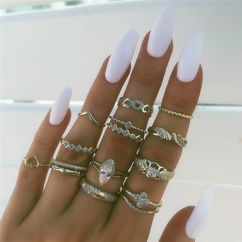 13 шт./компл. женские богемные полые кольца с цветком и кристаллами для женщин