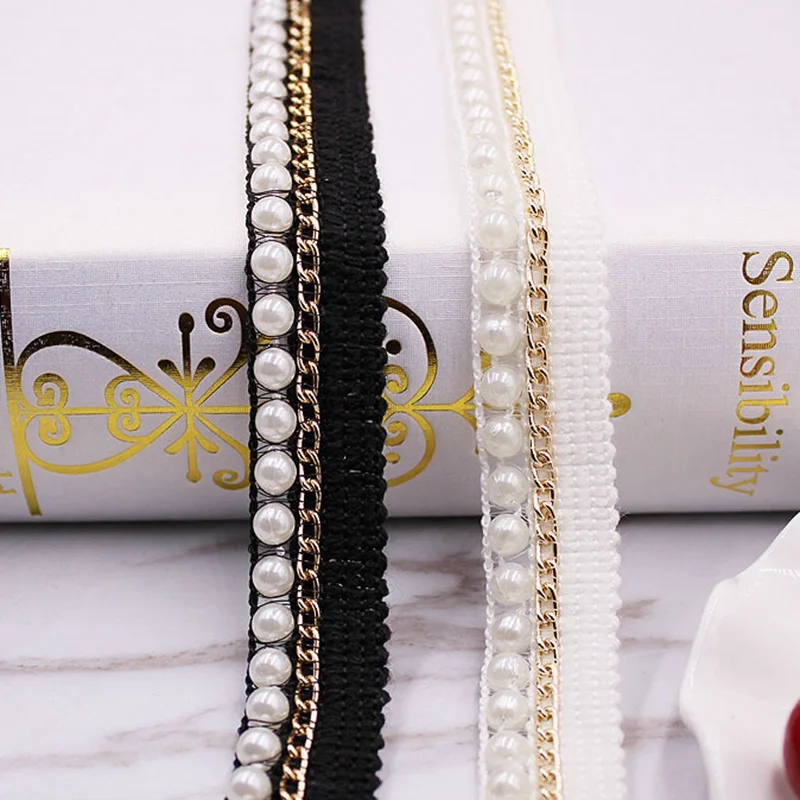 1Yards Beaded Lace Trim Fabric White/black Ribbon Fringe Clothing Sewing Embroidered Materials Wedding Dress | Дом и сад
