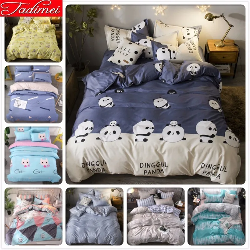 

Cute Panda Pattern Blue White Duvet Cover 3/4pcs Bedding Set Adult Kid Soft Cotton Bed Linen Single Full Queen King Size 180x220