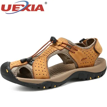 

Big Size 48 Fashion Men Sandals Split Leather Beach Roman Casual Shoes Outdoor Slippers Comfortable Summer Walking Comfortable