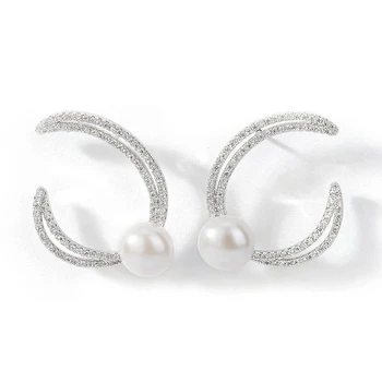 

brand A geometric pearl earring silver ear stud cyber celebrity earrings korea delicate and simple earring
