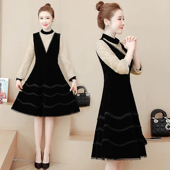 

HAYBLST Brand Dress Women 2020 New Spring Plus Size 5XL Elegant Kawaii Vestidos Long Sleeve Korean Stysle Loose Velvet Clothing