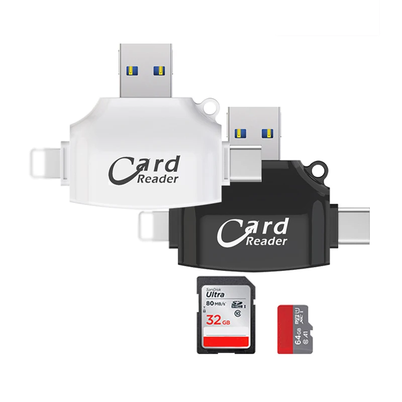 4в1 пластик Тип C/Micro-Usb/устройство для чтения карт SD TF для Ipad Iphone X 7 8 Plus 5 6 6 S, устройство для чтения карт памяти для samsung S8+ S камера - Цвет: black