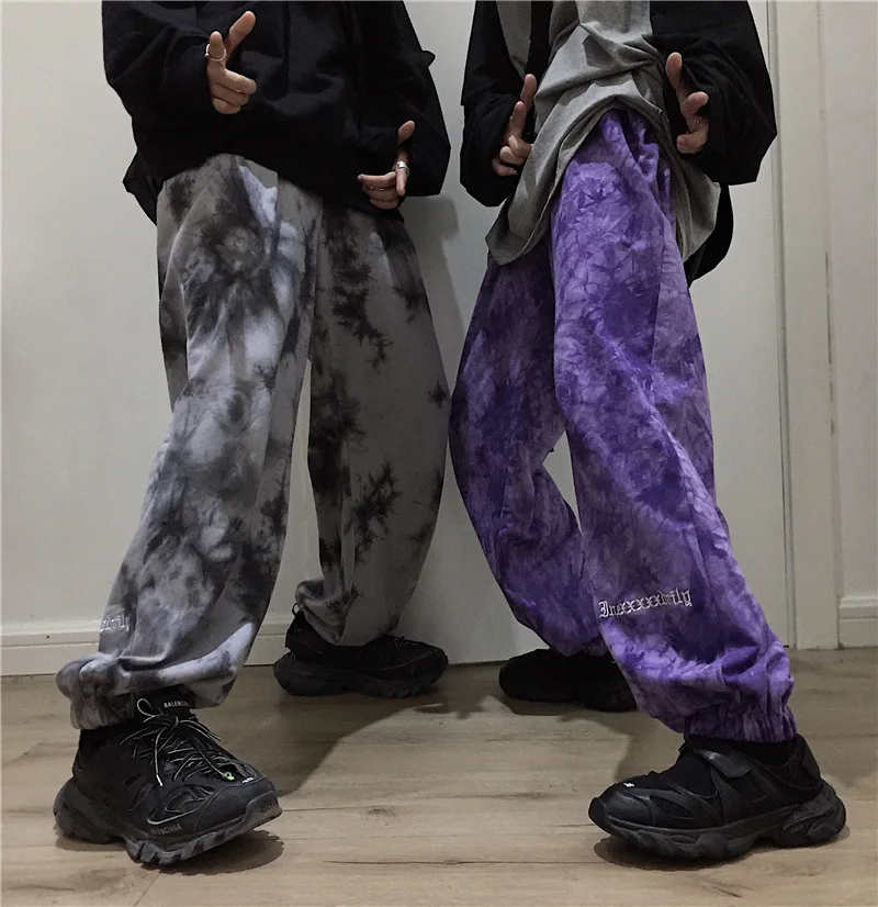 

Dark Icon Tie Dye Embroidered Loose Pants Men Elastic Waist Hip Hop Men's Pants Man Trousers