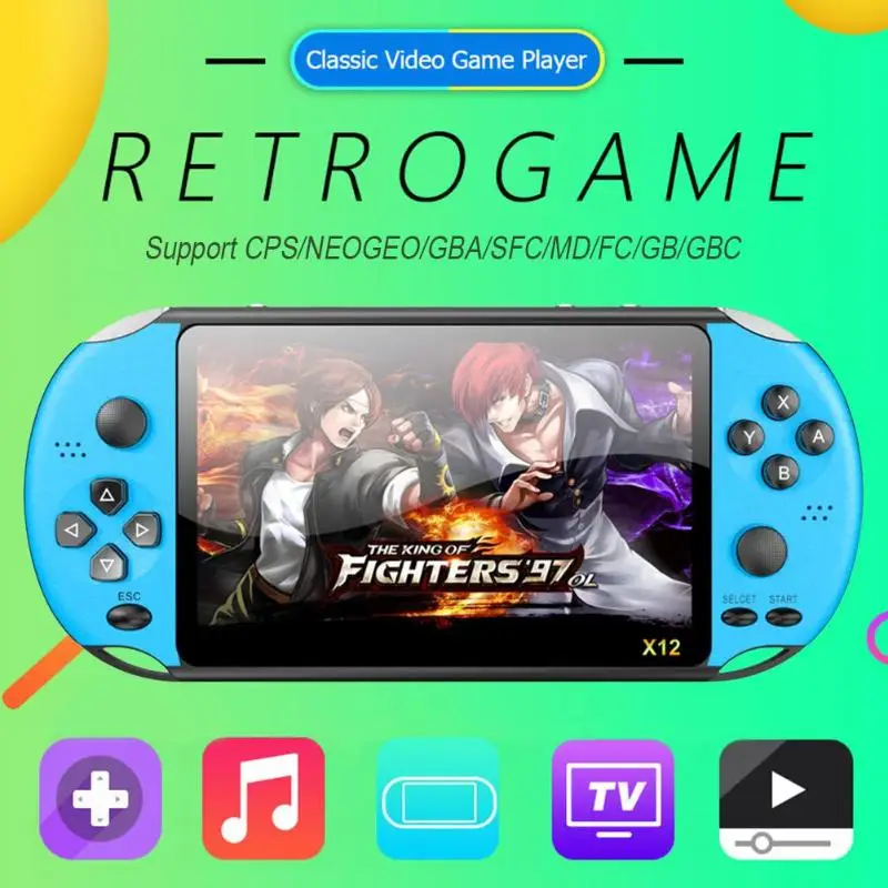 ALLOYSEED X12 PLUS 5.1 inch Handheld Game Console 8GB Retro Video Game Player Built-in 2000 Games best gift for children adults