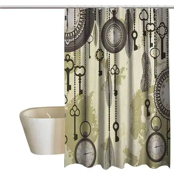 

Antique Extra Long Shower Curtain Old Days Design 20s Cultural Items and Tribal Feathers Changing Trends Theme Mildew Fabric