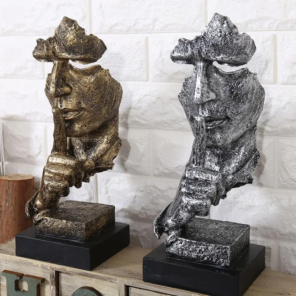 

Resin Silence Is Gold Abstract Sculpture Modern Art Sculpture Statues for Decoration Craft Figurine Ornament Office Home Decor