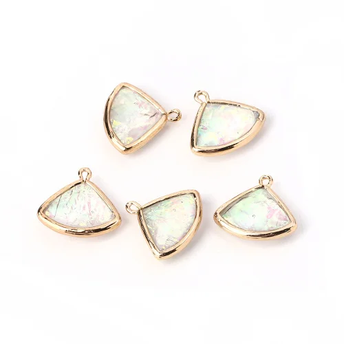 DoreenBeads модная медь и смола AB Радужный цвет Aurora Borealis кулон в форме вентилятора светло-золотой ярко-розовый 19 мм x 18 мм, 5 шт - Окраска металла: 6
