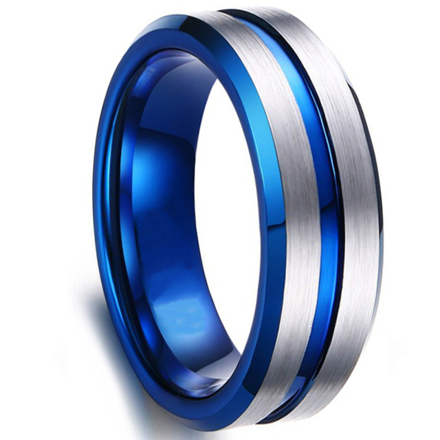 Styles Men Blue Grooved Black Stainless Steel Ring Koa Wood And Abalone Shell Inlay Arrow Red Meteorite Ring Men Wedding Band