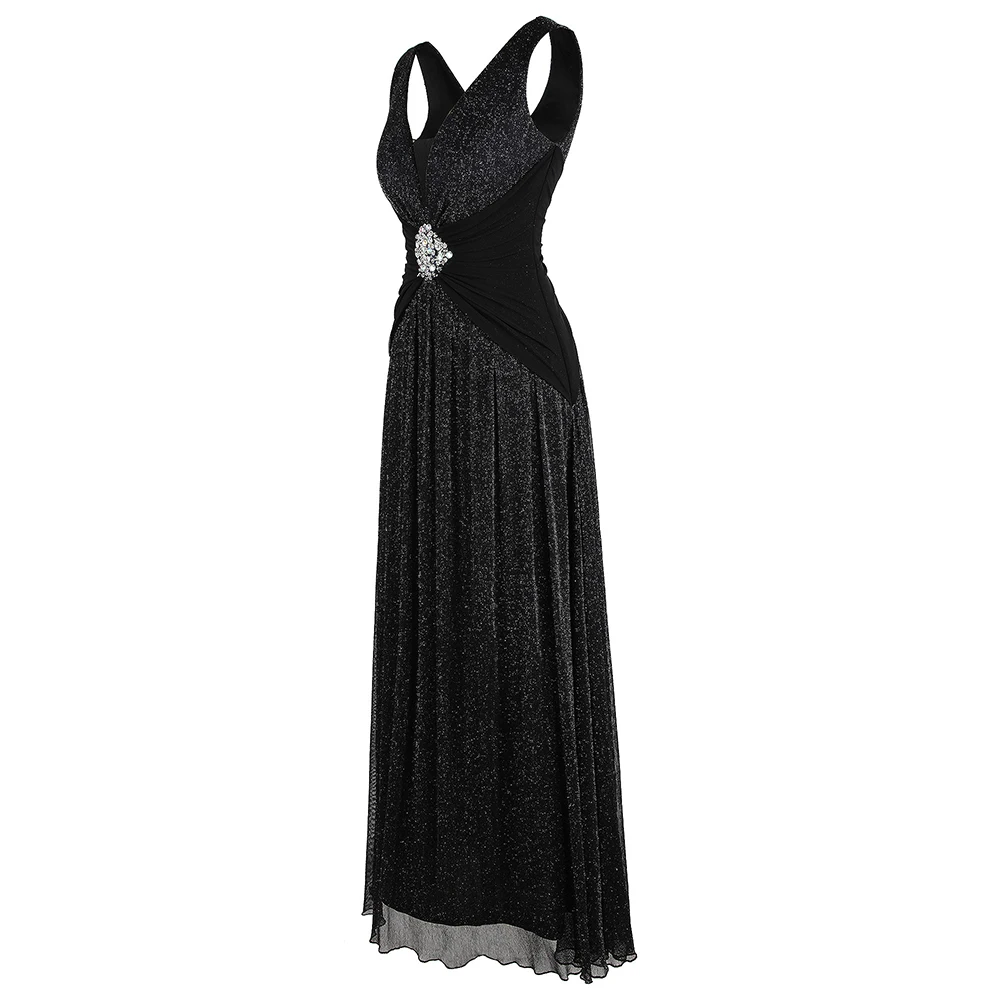 Angel-fashions женское Плиссированное вечернее платье с v-образным вырезом и бисером длинное ТРАПЕЦИЕВИДНОЕ вечернее платье черного цвета 486