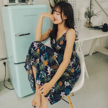 

Printed Sexy Night Dress Women Sling Lingerie Nightgown Female Sexy Night Gown Ladies Sleeveless Dress Sleepwear Homewear Dress