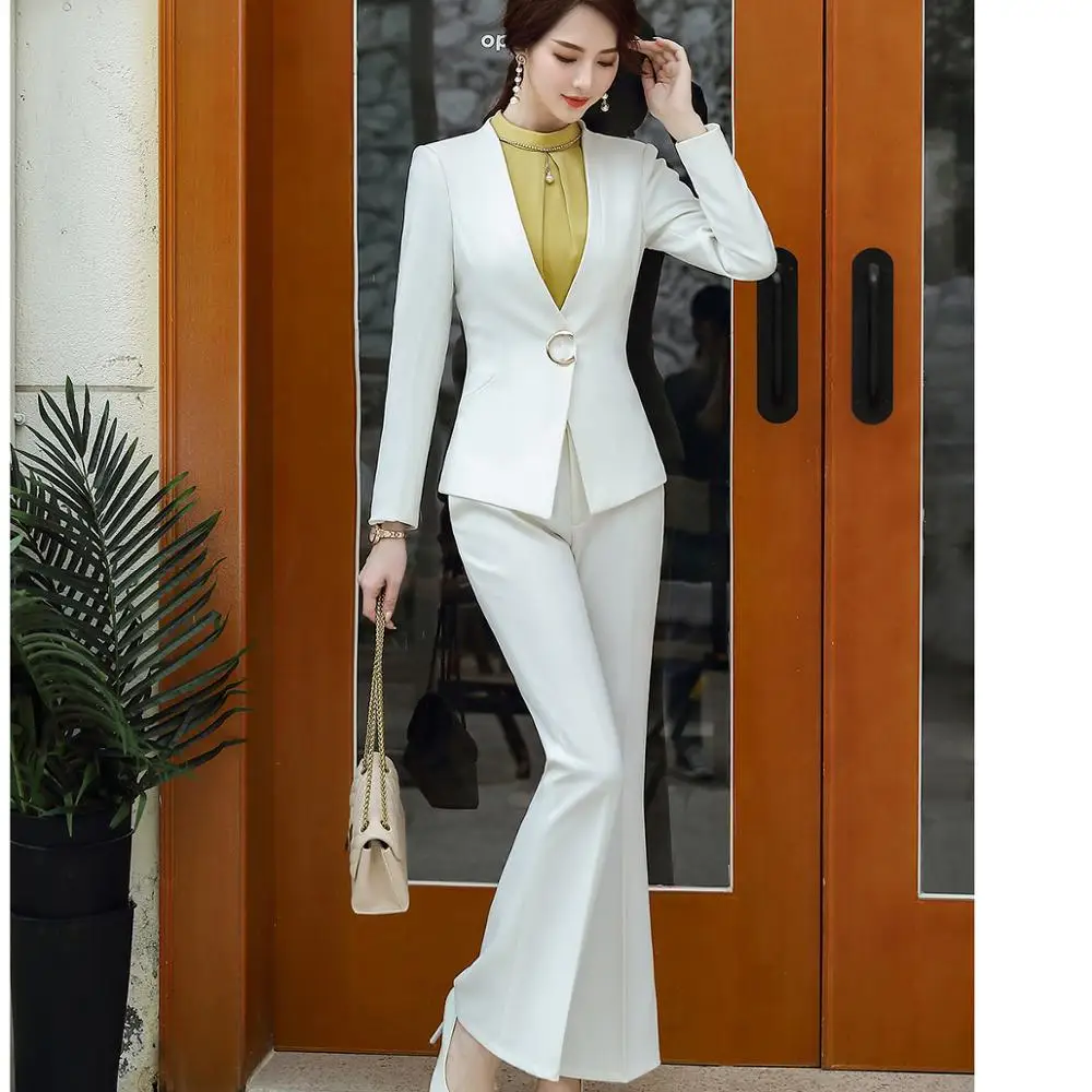 

Women S-5XL Work V-Neck Pant Suit Office Lady OL Black White Jacket Blazer Coat And Pant 2 Piece Suit Set
