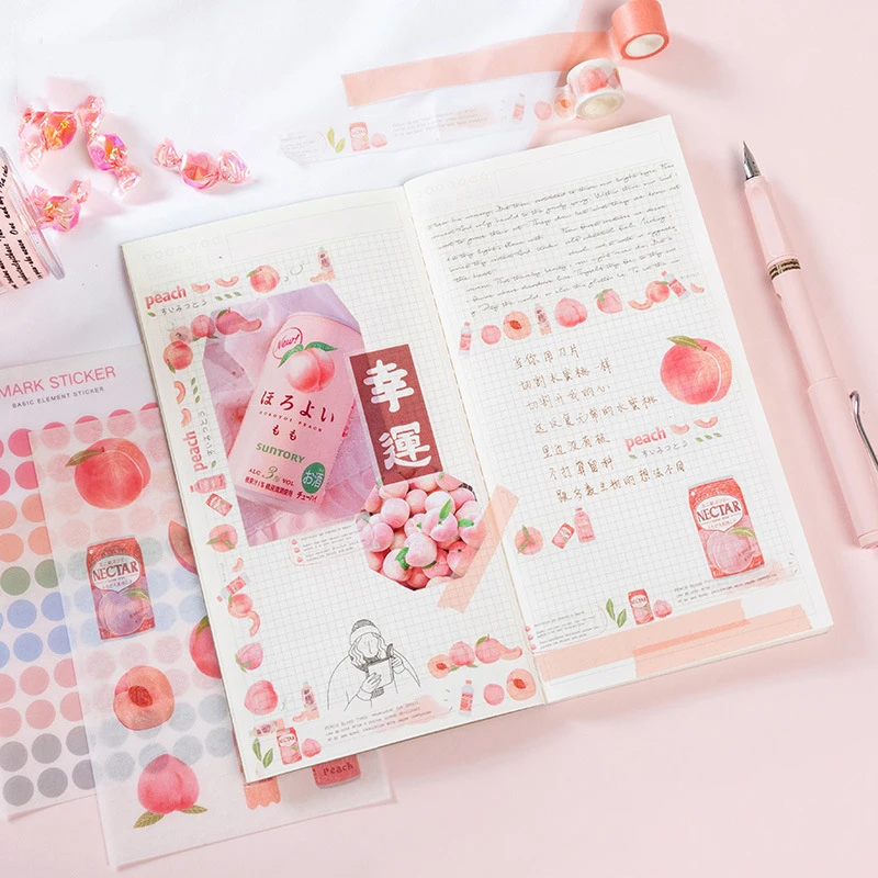 

Planner Book 6 Pcs/set Kawaii Pink Fruit Style Stickers And Tapes Box Blank Book Replacement DIY Decorative Stickers for Girls