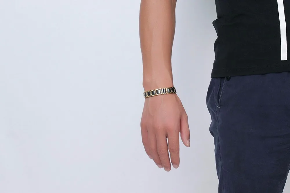 Mens Bracelets Stainless Steel Magnetic Therapy Bracelet Inlaid Black Ceramic Wristband Men Fashion Jewelry Black pulseira masculina 11