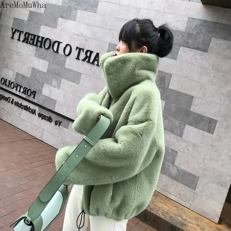 AreMoMuWha/ новая зимняя Толстая Корейская версия из искусственного меха, тонкая свободная короткая куртка с отворотом, кашемировое пальто, Female1261
