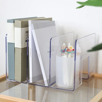 Clear Acrylic Bookends 3/4 Grids Desk Organizer Student Desktop Book Holder School Library Stationery Office Accessories 1