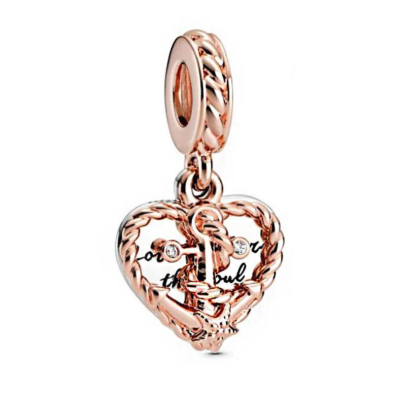 

High Quality 925 Sterling Silver Rope Heart Love Anchor Dangle Charms Beads fit Original European Bracelets Women DIY Jewelry