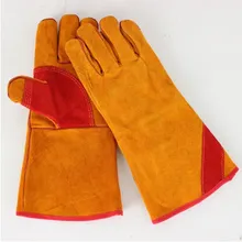 Длинные полностью кожаные сварочные перчатки желтый+ красный сварщик сварочные прочные защитные перчатки J