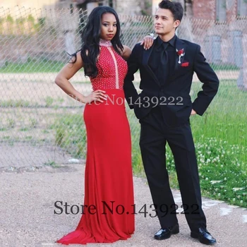 

Red High Mermaid Evening Dress Beads Backless Celebrity Women Formal Dresses Robe De Soiree Evening Custom Made