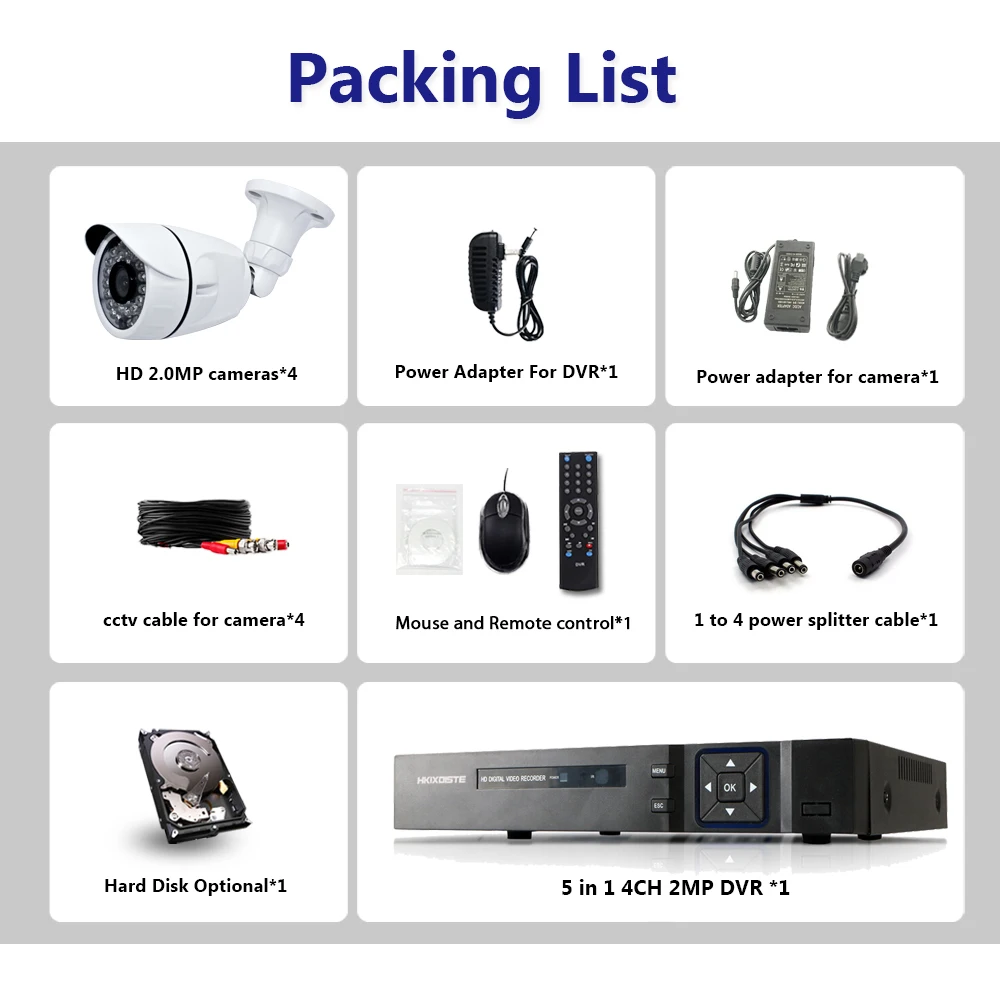  HKIXDISTE CCTV 4CH DVR 1080P Outdoor IR Night Camera Home Security System 4 Channels 2.0MP Surveill - 4.00015E+12