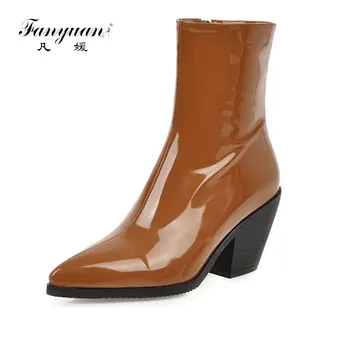 

fanyuan 2020 big size 46 women ankle boots pointed toe solid colors autumn winter booties high heels dress office shoes woman