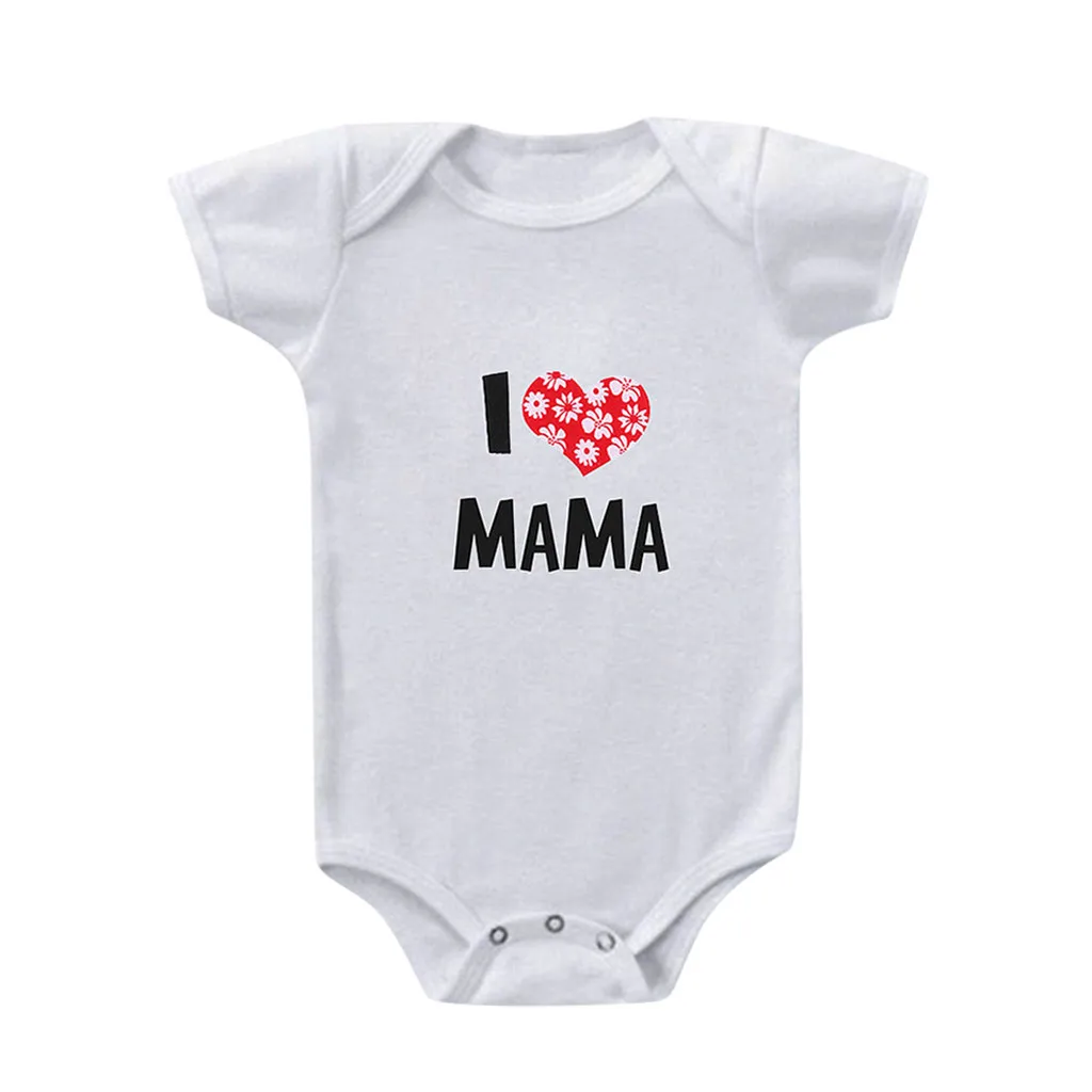 Комбинезон для новорожденных девочек и мальчиков с надписью «I Love Mama»; боди; одежда на День Святого Валентина; Модная одежда с короткими рукавами и круглым вырезом для маленьких девочек