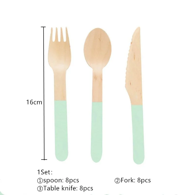 Одноразовая деревянная ложка, вилка, нож, принадлежности для свадебной вечеринки, одноразовая посуда для пикника