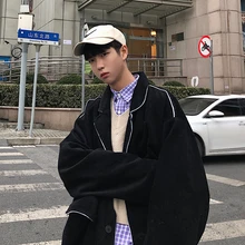 Осень Свободный Ins Tide бренд мужской окантовки Harajuku красивый студенческий пара повседневный костюм куртка