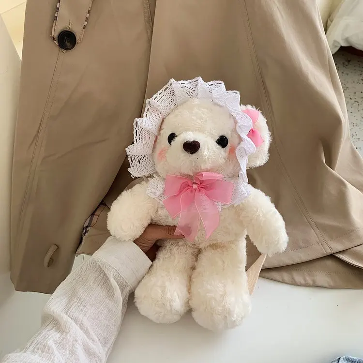 38 см kawaii bear shelliemei плюшевая сумка милый медведь кружева плюшевая кукла рюкзак портмоне подарок девушке