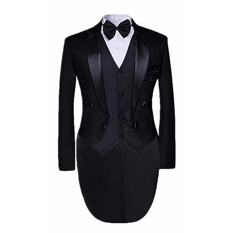 Vintage Italian Style Men's Black Tailcoat Suits Double Breasted Wedding Groom Suits Slim Fit Stage Show Cosplay Costume