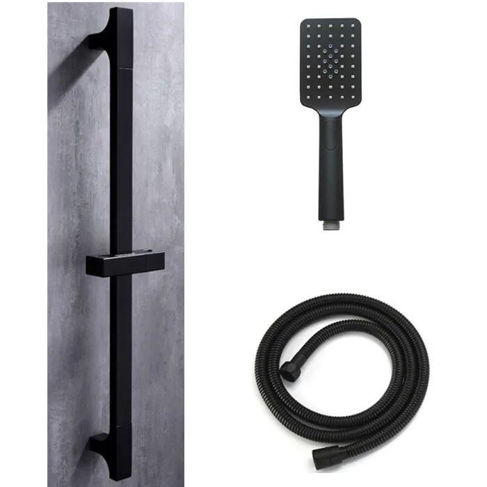 Black Shower Sliding Bar Wall Mounted Shower Bar Adjustable Sliding Rail Set 3 Function Shower Minimalist Style afbeelding