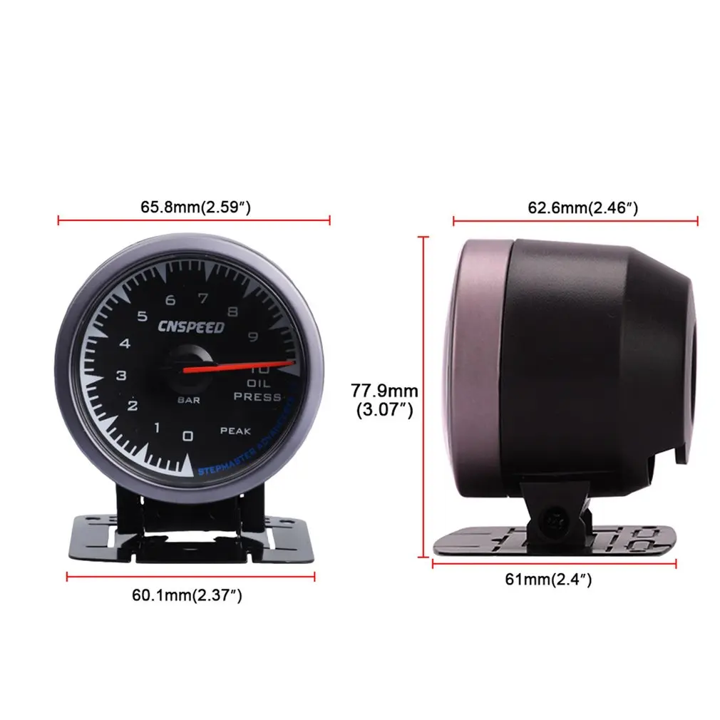 CNSPEED 2.5"/60mm 12V 7 Colors LCD Pointer Auto Car Oil Press Gauge BAR Oil Pressure Guage For Racing Car Oil Pressure Meter
