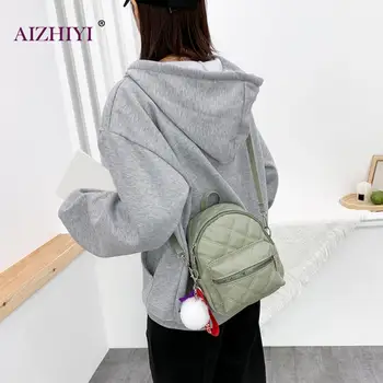 

Teen Girls Casual PU Leather bags Female Multi-function Women Lattice Pattern Pompom Shoulder Messenger Bag