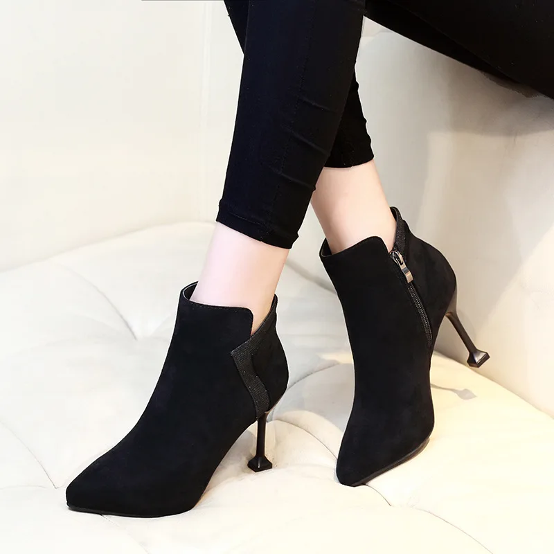 

Pointy Boot Zipper Women's Ankle Boots Shoes Booties Ladies Snake Print Luxury Designer Bootee Woman 2019 Chunky Heel Pointe