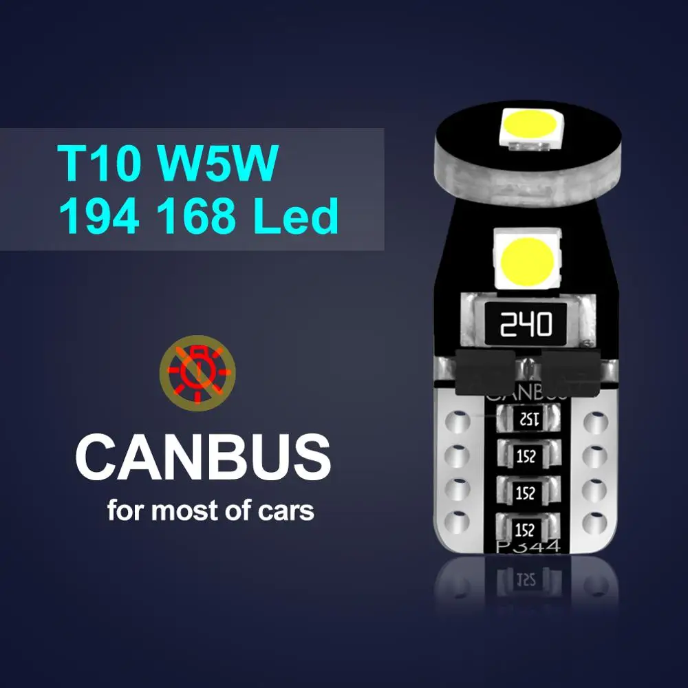 4 Lampadine LED T10 W5W 12V - 6500K Bianco - Per Luci Interno Auto, Targa E Posizione - CANBUS