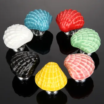 Fashion Ceramic Dresser Knobs shell Drawer Cabinet Kitchen Cupboard Decorative Furniture Handle Home colorful conch Pull screw