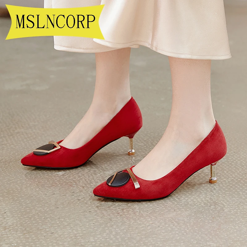 

Plus Size 34-43 Classic Bridal Wedding Shoes Woman Metal Decoration Pumps High Heel Designer Brand Shoes Ladies Dress Pumps