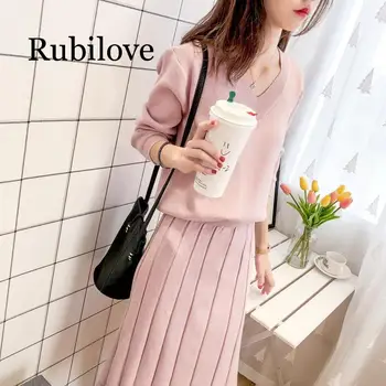 

Small fresh sweater skirt two-piece foreign women 2019 autumn and winter new Korean fashion knit suit skirt