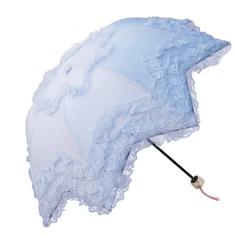 Arched Lace Princess Girl Women Umbrellas Windproof Rainproof UV Protection Anti Sun Parasol Female Ladies 3 Fold Umbrella Gift