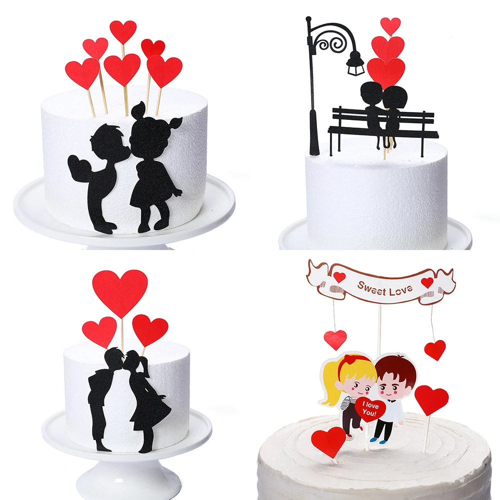 Adornos de dibujos animados para tartas de pareja, decoraciones para  fiestas de San Valentín, bodas, cupcakes, corazones de amor, regalos de  compromiso, decoración|Suministros de decoración de pasteles| - AliExpress