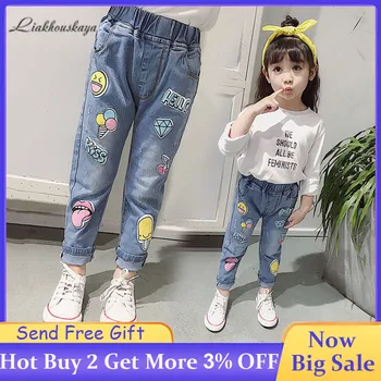 

Girls Jeans Children Spring Leisure Elasticated Jeans High Quality Fashion Print Pants Girls' Stretch Jeans Slim-Fit Trousers